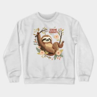 Serene Sundays: Kawaii Sloth & Florals Crewneck Sweatshirt